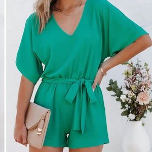 VICI - spring scene pocketed tie romper - jade